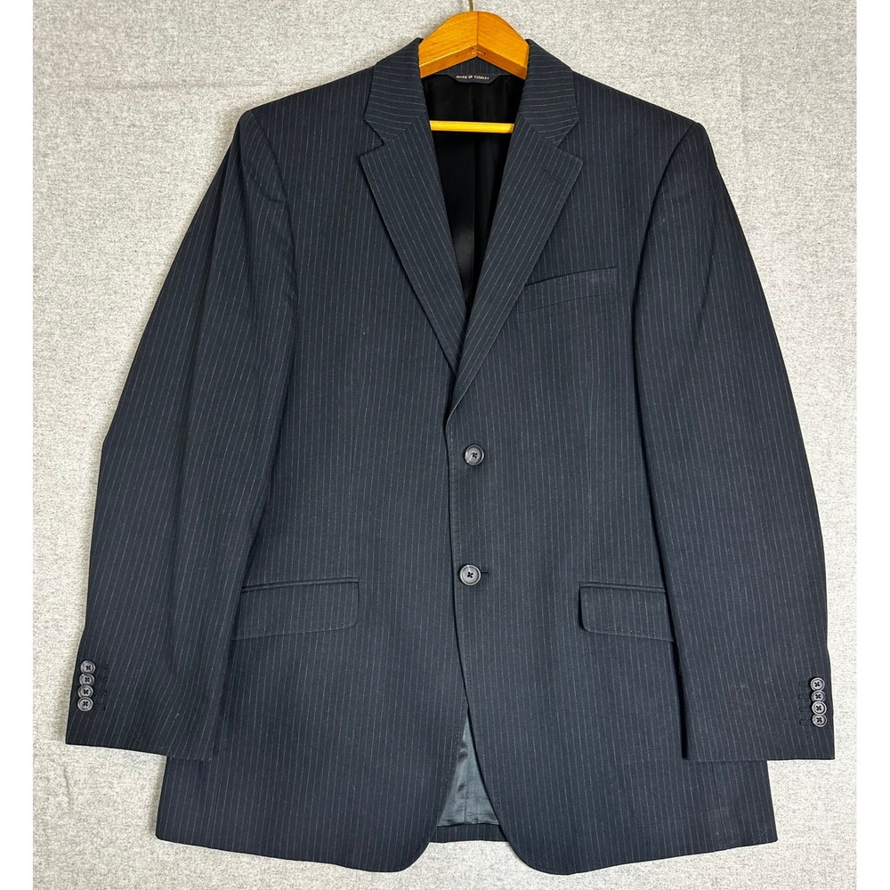 Banana Republic Blazer Mens 42R Navy Blue Pinstripe Linen Cotton